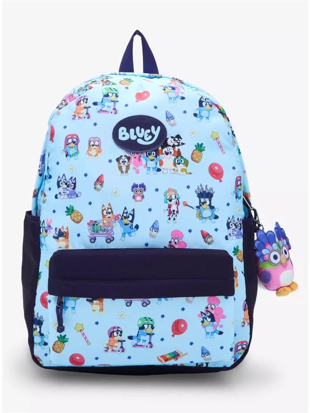 Bluey Friends Chattermax Light Blue Full Size Backpack with Owl Keychain- New